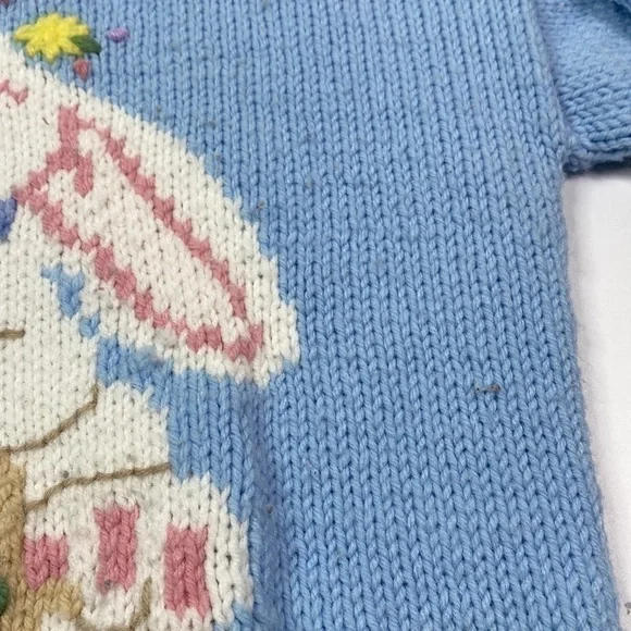 Vintage Easter Bunny Blue Knit Cottagecore Sweater Size Small - Picture 4 of 6